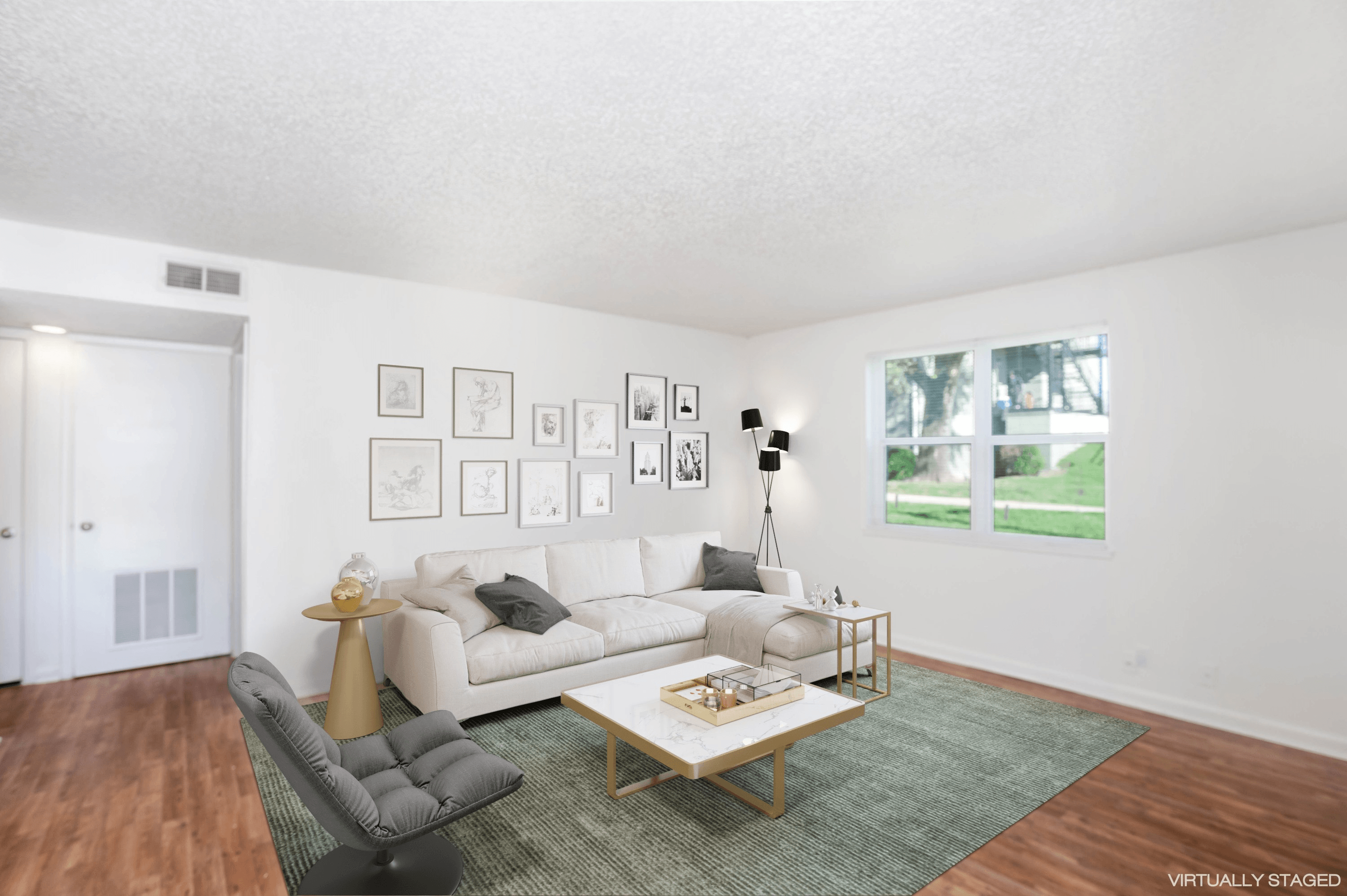 a living room with a couch and a coffee table