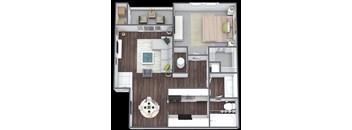 a 3d rendering of the floor plan of a bedroom