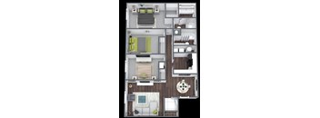 a 3d rendering of a floor plan with a bedroom and living room