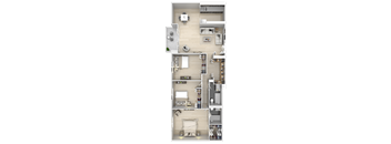 A floor plan of a house with multiple rooms and a garage.