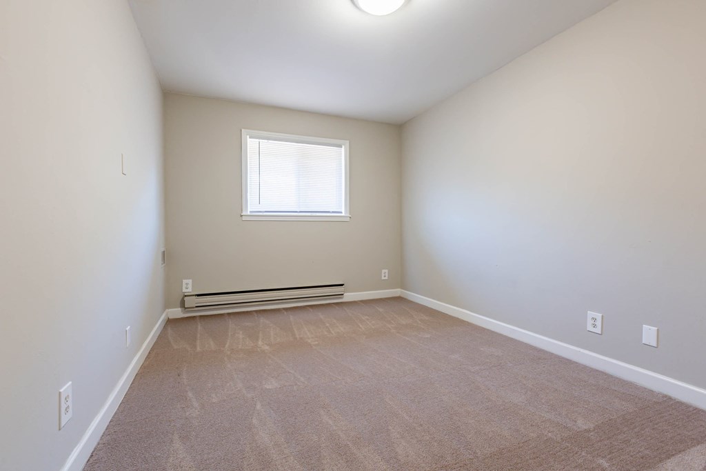 an empty room with carpet and a window