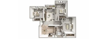 A floor plan of a house with a kitchen, living room, and two bedrooms.