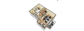 this is a 3d floor plan with a bedroom and a living room
