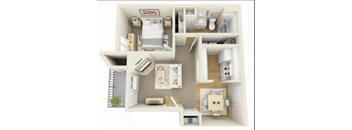 a 3d floor plan of a house with some furniture