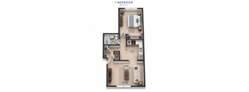 A 1 bedroom apartment is 581 square feet and includes a living room, kitchen, bath, and bedroom.