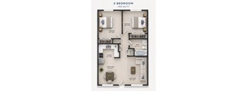 A 2 bedroom apartment is 709 square feet in size.