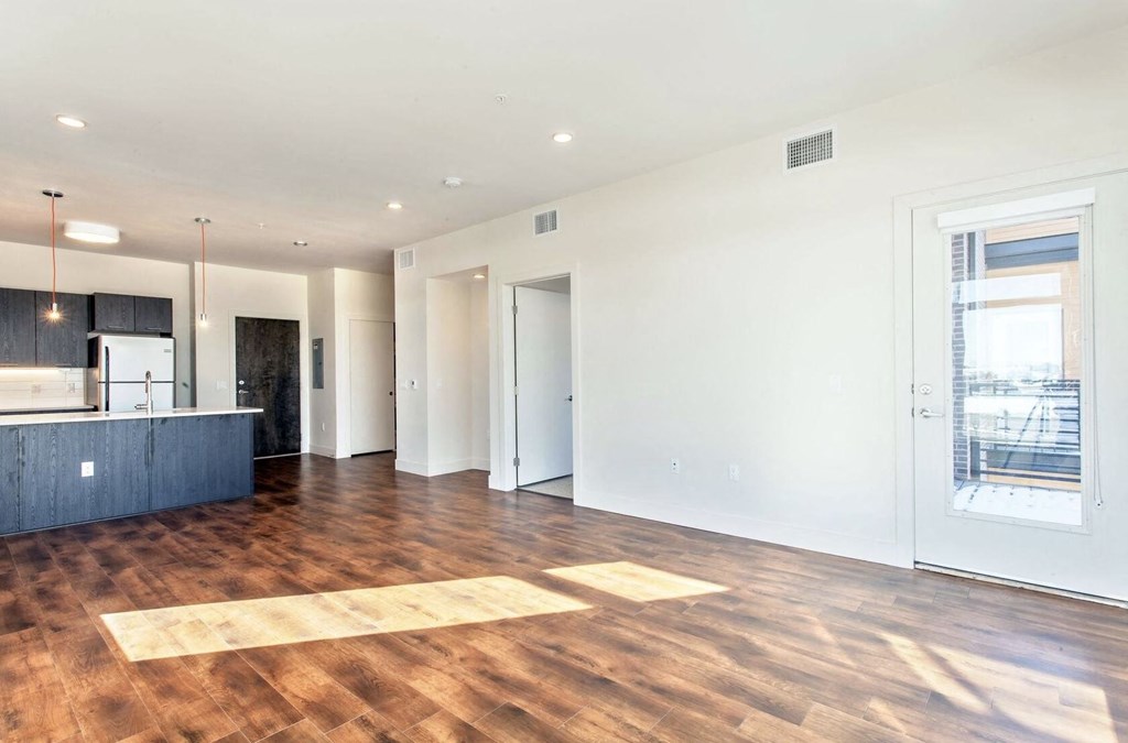 Living Room Come Kitchen View at Delo Apartments, Colorado, 80027