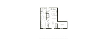A black and white floor plan of a house with a bedroom, bathroom, kitchen, living room, and a mudroom.