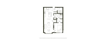 A black and white floor plan of a house with a living room, dining room, kitchen, bathroom, and bedroom.