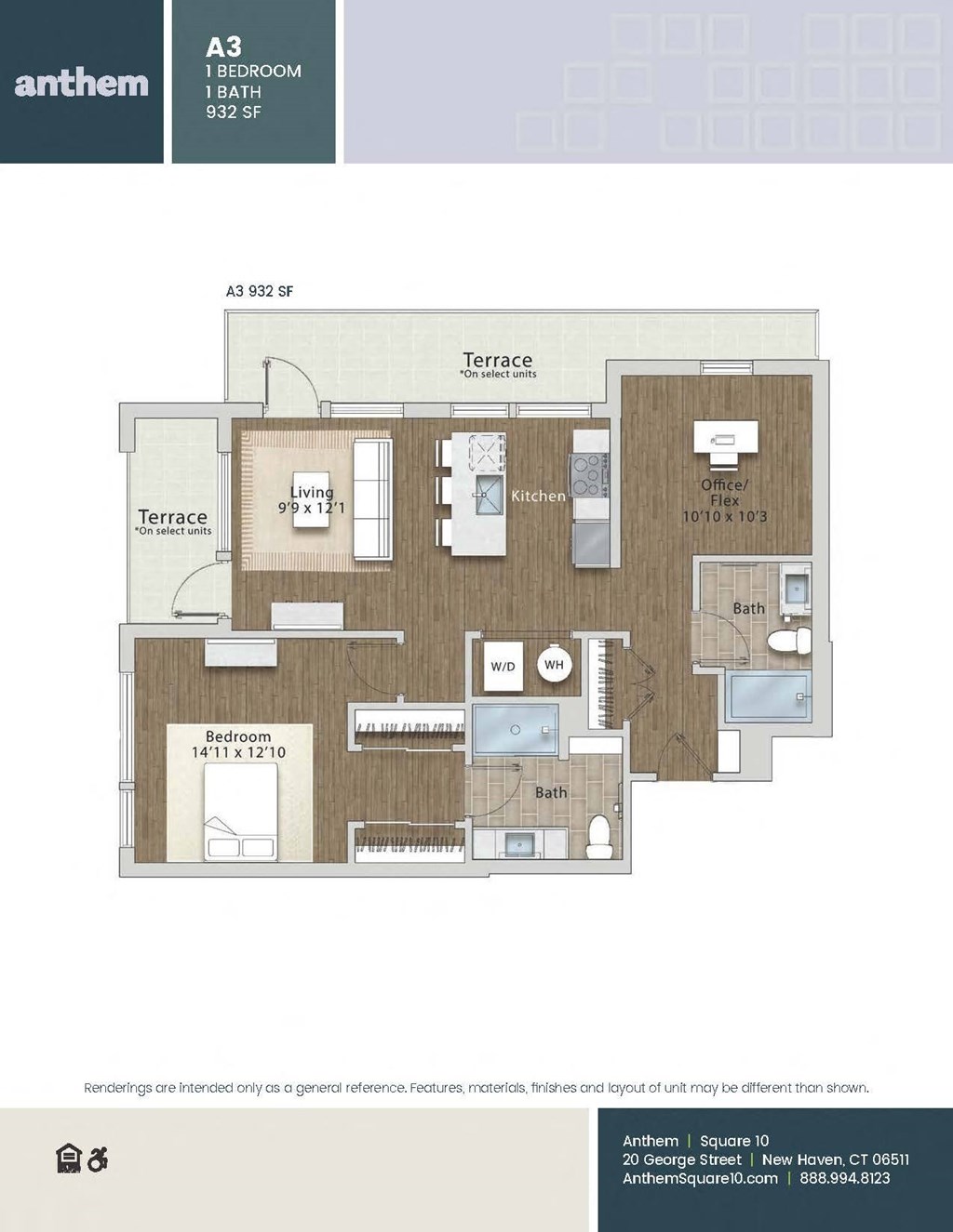 a floor plan of a unit with a wood floor