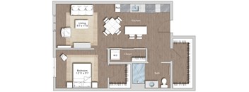a floor plan of a house with a bedroom and a living room  at Sono Central Residential, Norwalk, CT, 06854