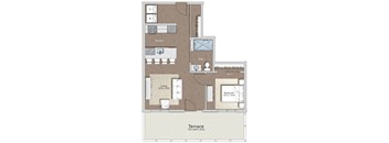 a floor plan of a house with a bedroom and a living room  at Sono Central Residential, Norwalk