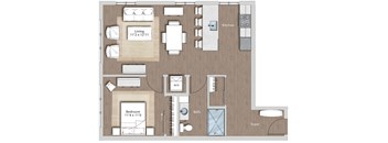 a floor plan of a house with a bedroom and a living room  at Sono Central Residential, Norwalk, CT