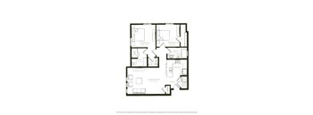 A black and white image of a floor plan for a two bedroom apartment.