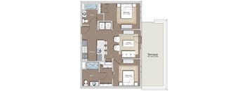 a floor plan of a residence with a bedroom and a living room at Sono Central Residential, Norwalk, CT