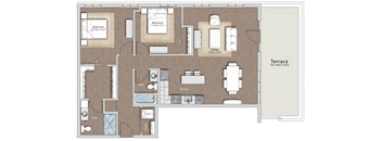 a floor plan of a house with a bedroom and a living room at Sono Central Residential, Norwalk