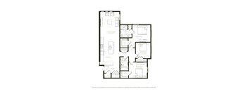 A black and white floor plan of a house with three bedrooms.