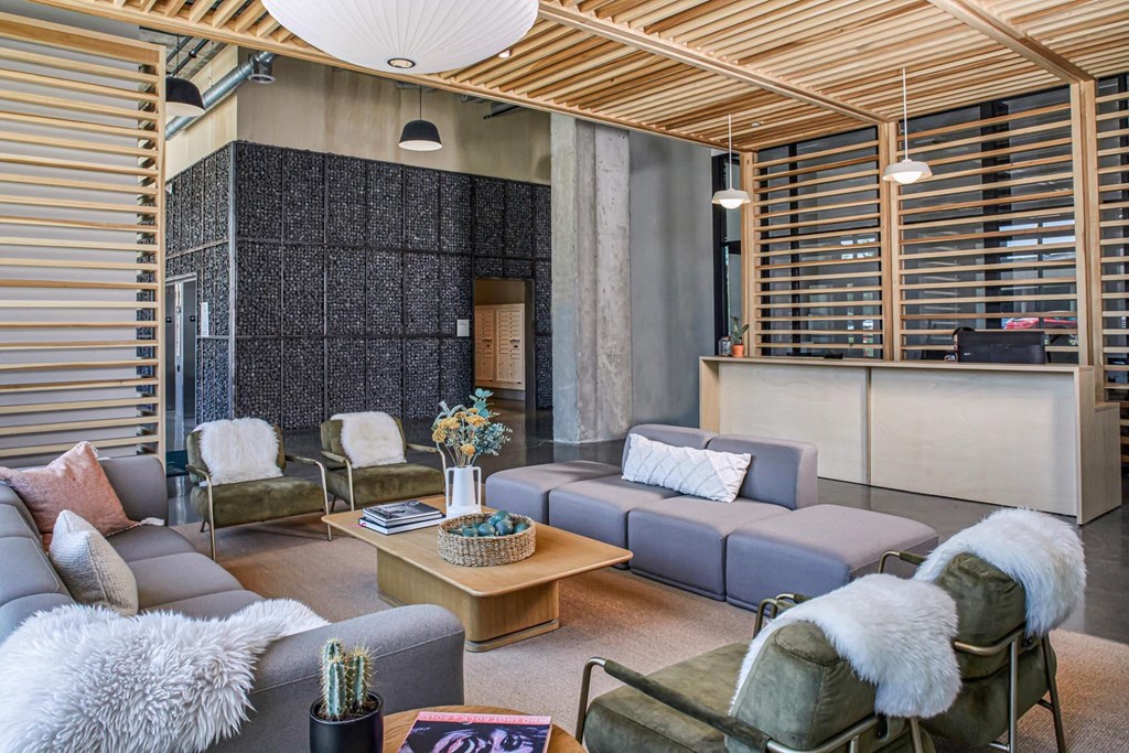 A modern living room at The Anthem at Square 10 Apartments, New Haven, Connecticut