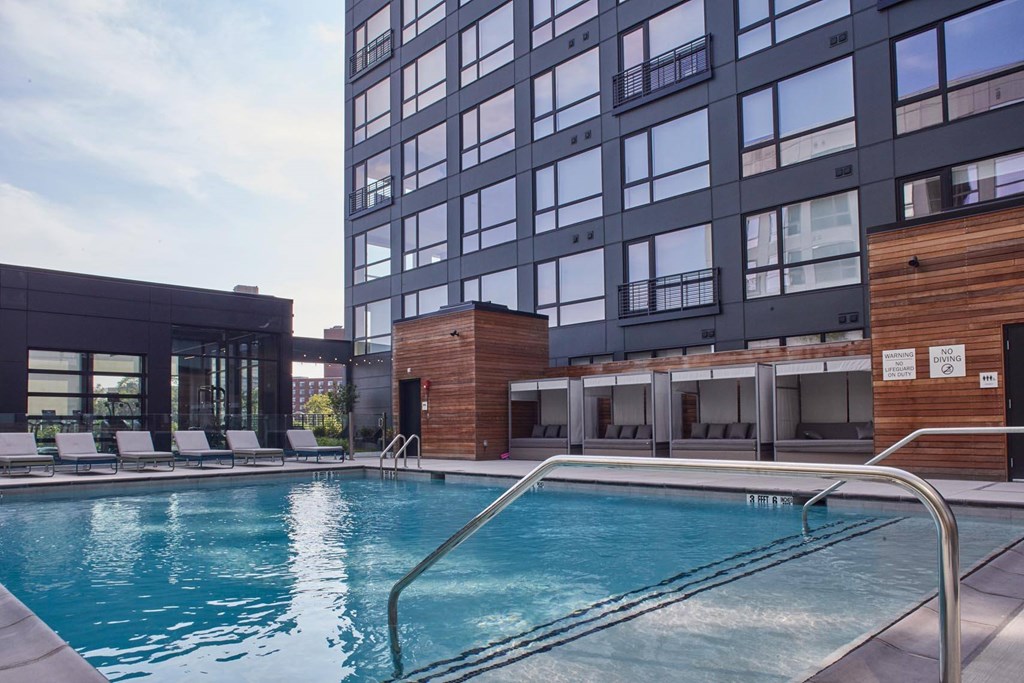 A swimming pool at The Anthem at Square 10 Apartments, New Haven, Connecticut