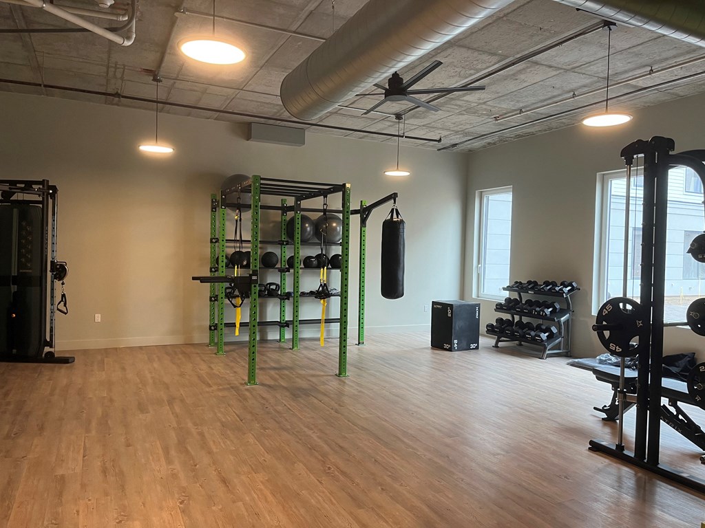 Gym with weights at Canfield Park at Fairfield Metro, Bridgeport