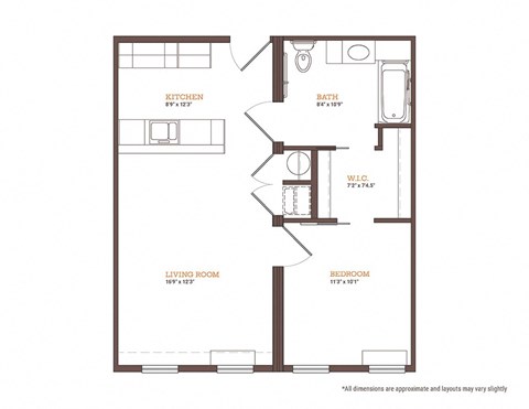 A1 - 1 BEDROOM Floor Plan at Park and Main, Hartford