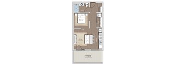 a floor plan of a home with a bedroom and a living room  at Sono Central Residential, Norwalk