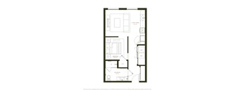 A floor plan of a home with a living room, dining room, bedroom, and bathroom.