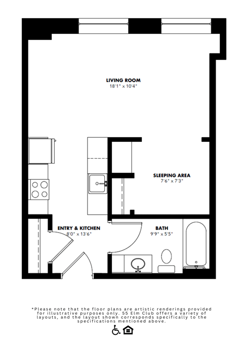 Studio 1 bath at The 55 Elm Club Apartments, Hartford 06106