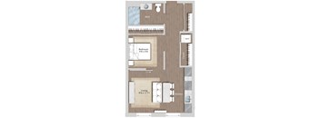 a floor plan of a studio apartment with a bedroom and a living room  at Sono Central Residential, Norwalk, CT