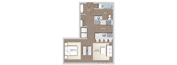 a floor plan of a studio apartment with a bedroom and a living room  at Sono Central Residential, Norwalk, 06854