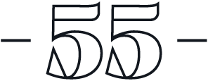 The image shows the number 55 with a stylized design.