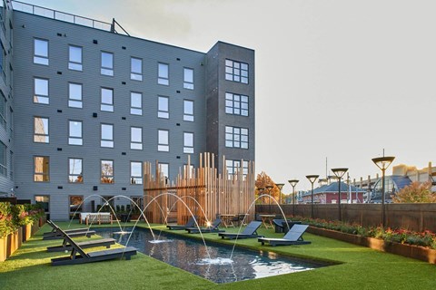 Courtyards With Trickling Fountains at The Platform, Norwalk, CT