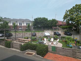 a view of the garden from the top of the stairs  at The Corset Factory, Norwalk, CT - Photo Gallery 5