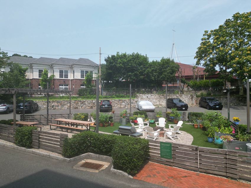 a view of the garden from the top of the stairs a view of the garden from the top of the stairs at The Corset Factory, Norwalk, CT - Photo Gallery