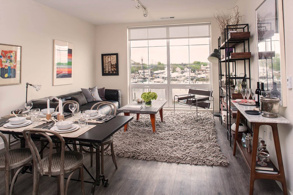 Open floorplan living room at Iron Works Sono, Norwalk, CT