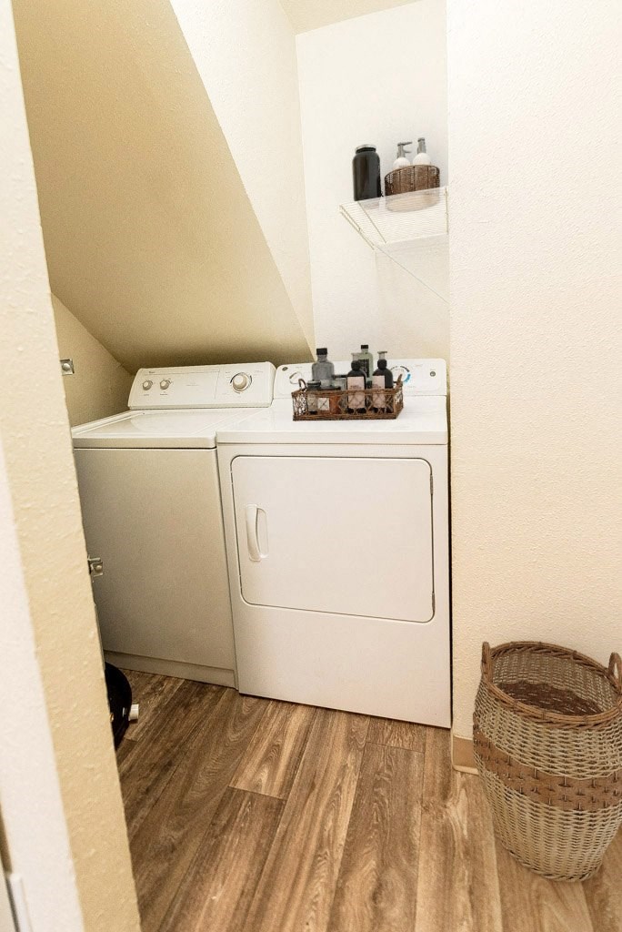 a washer and dryer in a small laundry room