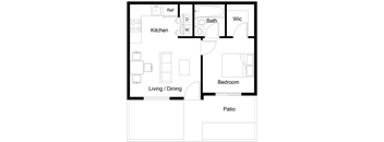 a floor plan of a house with a kitchen and a living room
