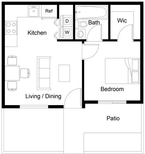 a floor plan of a house with a kitchen and a living room