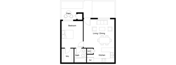 a floor plan of a house with a bedroom and a living room