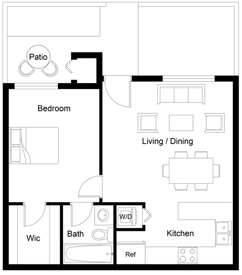 a floor plan of a house with a bedroom and a living room