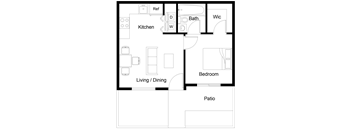 a floor plan of a house with a kitchen and a living room