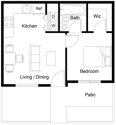 a floor plan of a house with a kitchen and a living room