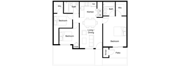 a floor plan of a house with a kitchen and a living room