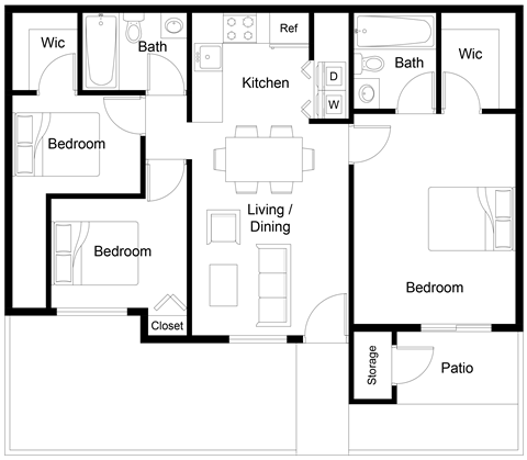 a floor plan of a house with a kitchen and a living room
