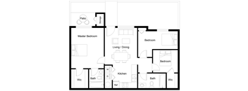 a floor plan of a living room with a kitchen and a bedroom