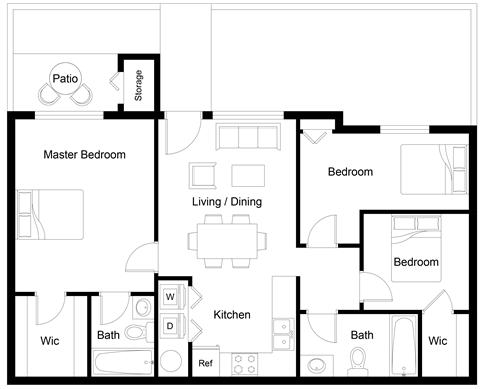 a floor plan of a living room with a kitchen and a bedroom