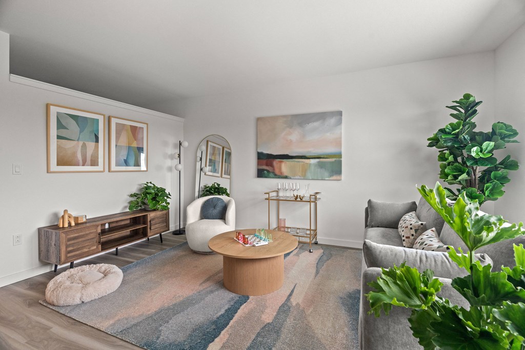 a living room with a couch and a coffee table