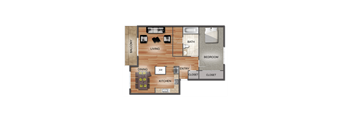 One Bed One Bath Floor Plan | Brookstone Apartments in Seatac, WA
