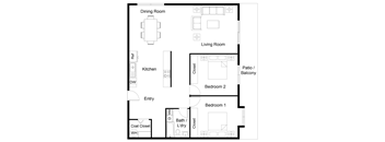 a floor plan of a small room with a living room and a dining room