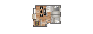 Two Bedroom One Bathroom Floor Plan | Brookstone Apartments in Seatac, WA